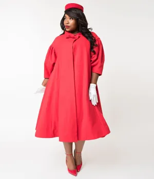 Barbie x Unique Vintage Plus Size 1960s Style Red Flare Swing Coat Casual Everyday Look