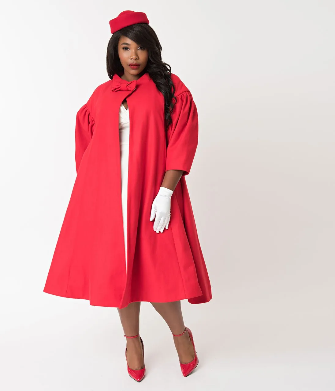 Barbie x Unique Vintage Plus Size 1960s Style Red Flare Swing Coat Casual Everyday Look