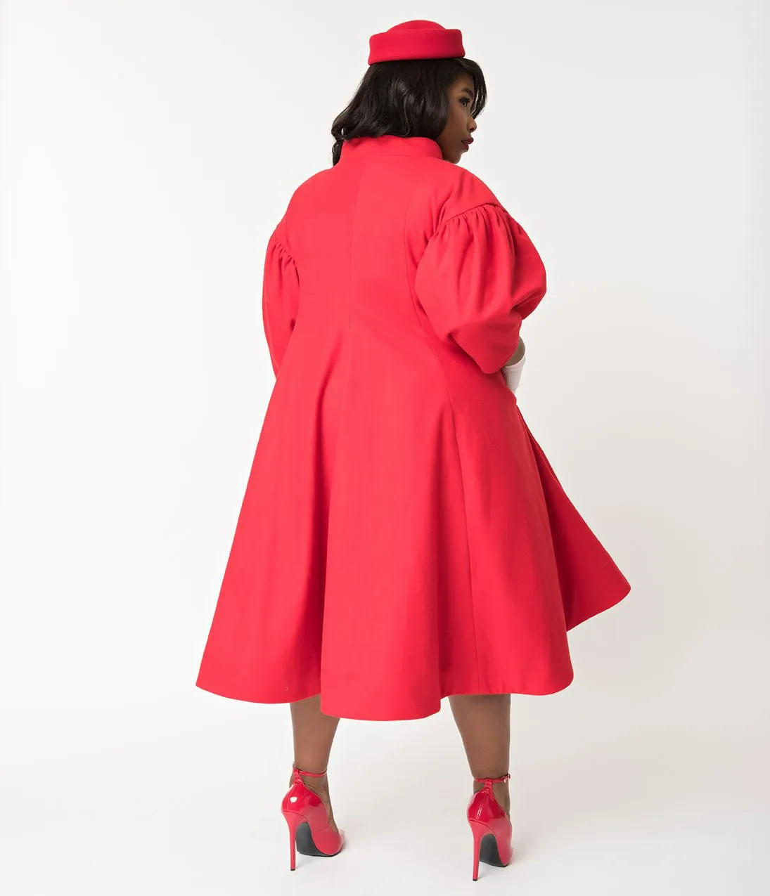 Barbie x Unique Vintage Plus Size 1960s Style Red Flare Swing Coat Casual Everyday Look