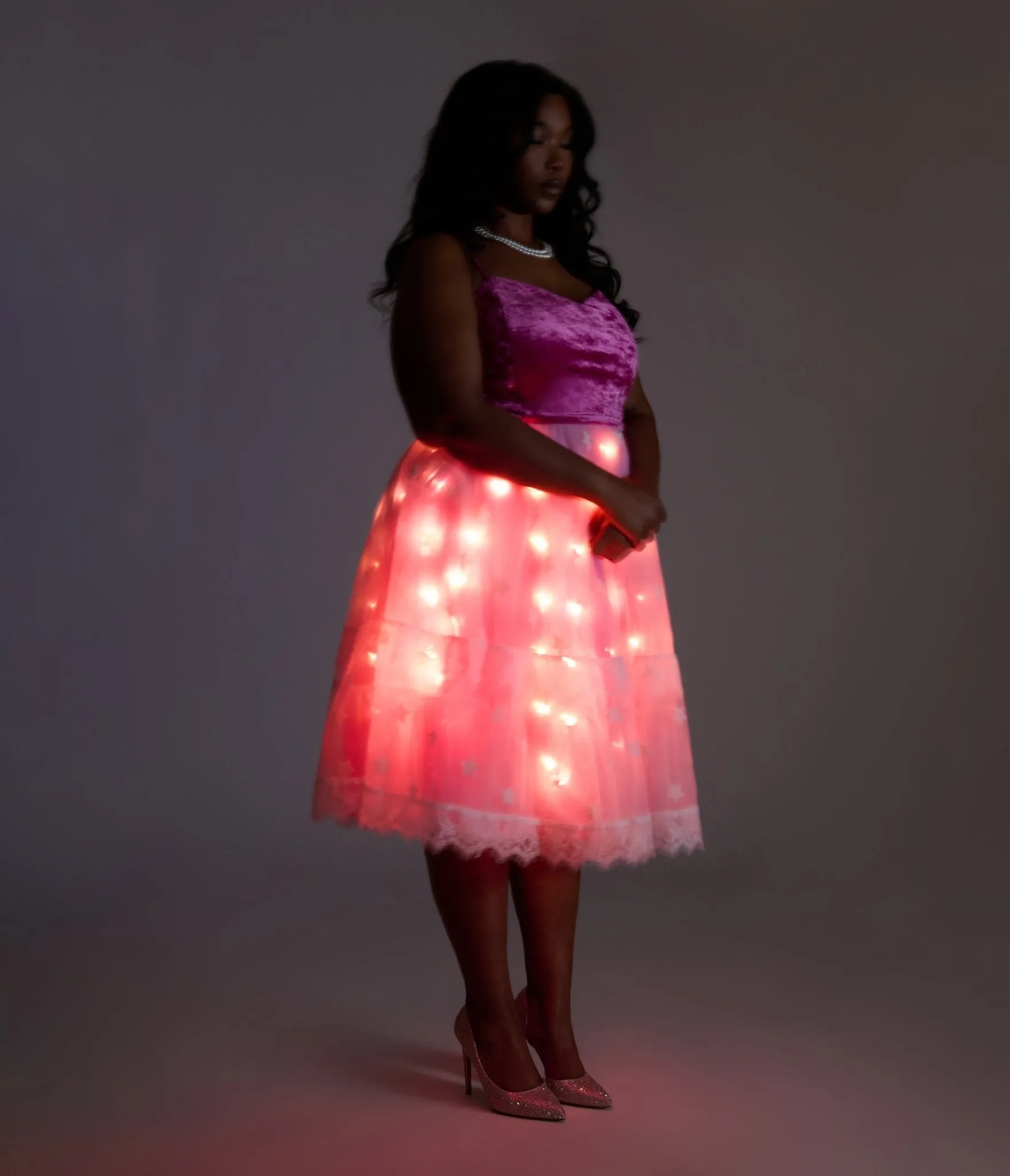 Barbie x Unique Vintage Plus Size 1980s Pink Light Up Dream Glow Swing Dress Casual Everyday Look