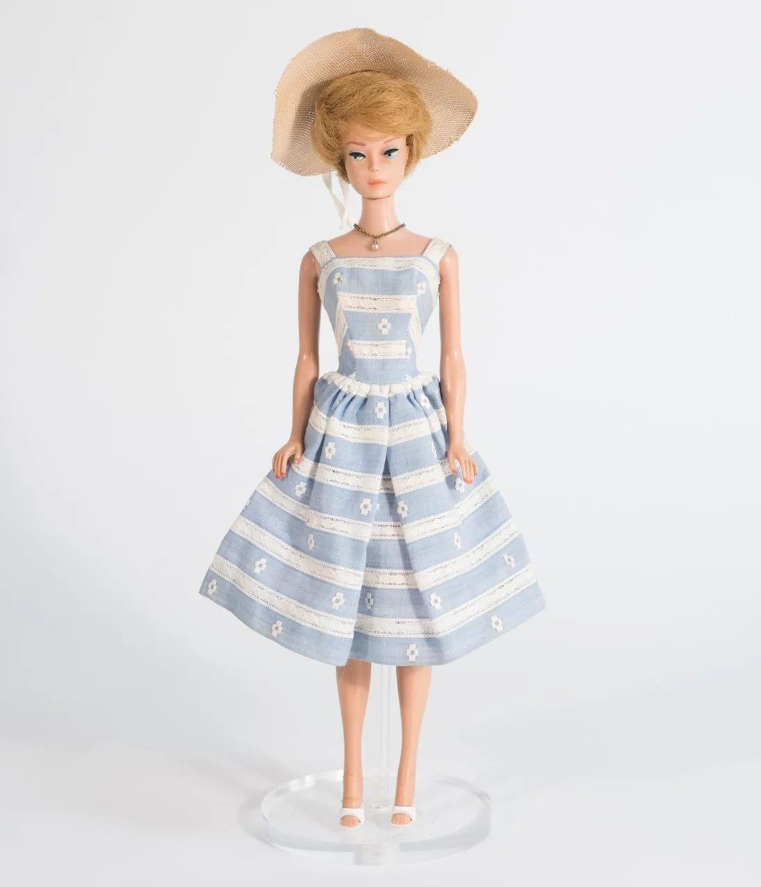 Barbie x Unique Vintage Plus Size Blue & White Suburban Shopper Sundress Casual Everyday Look