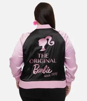 Barbie x Unique Vintage Plus Size Pink & Black OG Barbie Long Sleeve Bomber Jacket Easy Date Night