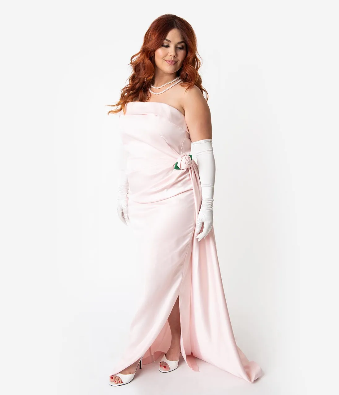 Barbie? x Unique Vintage Plus Size Pink Satin Strapless Enchanted Evening Gown Casual Everyday Look