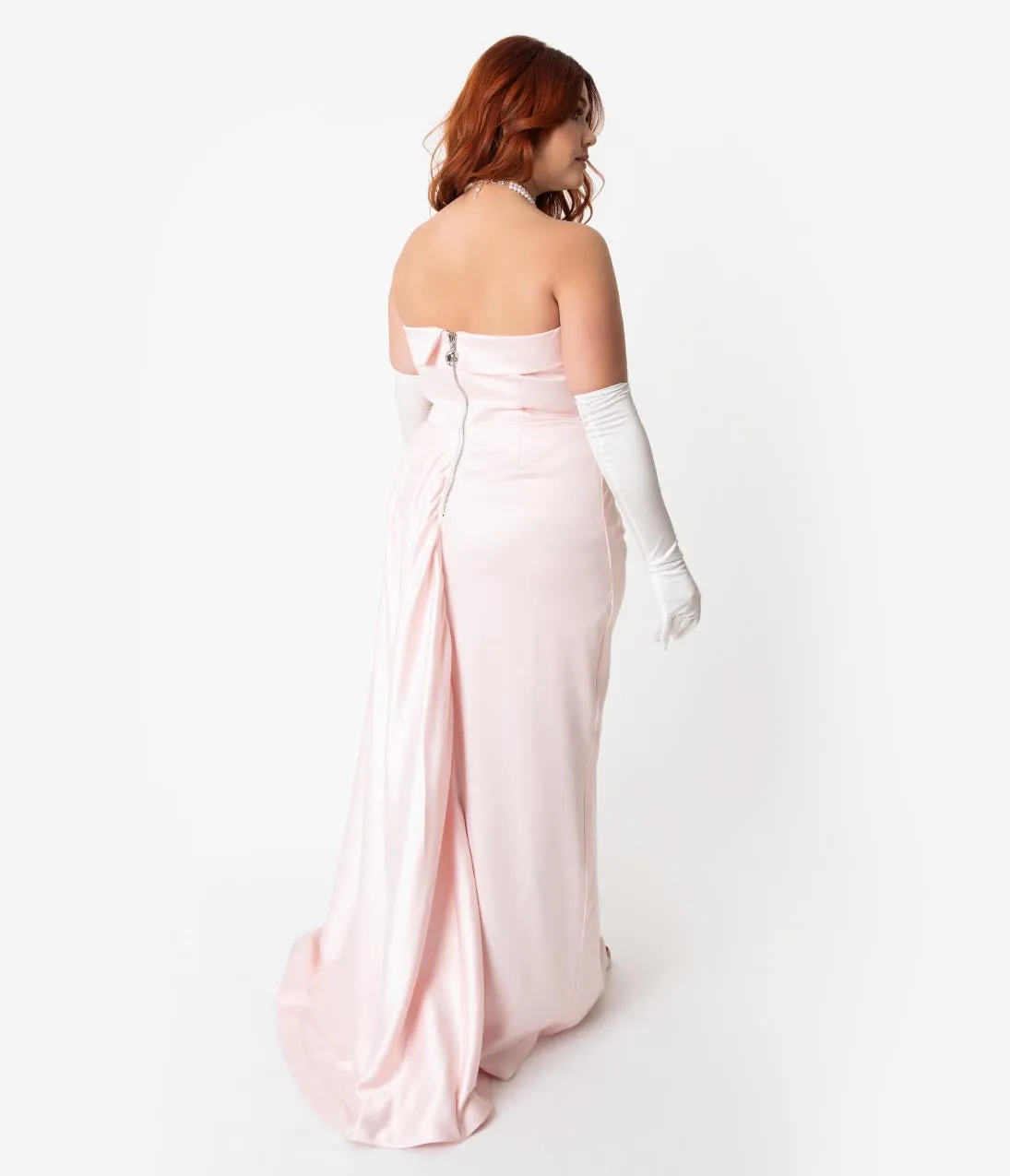 Barbie? x Unique Vintage Plus Size Pink Satin Strapless Enchanted Evening Gown Casual Everyday Look
