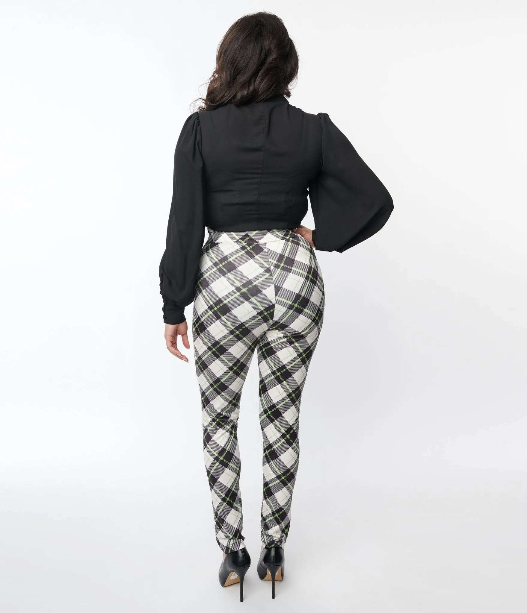 Beetlejuice x Unique Vintage Black & Green Plaid Beetlejuice Cigarette Pants Comfortable Travel Wear