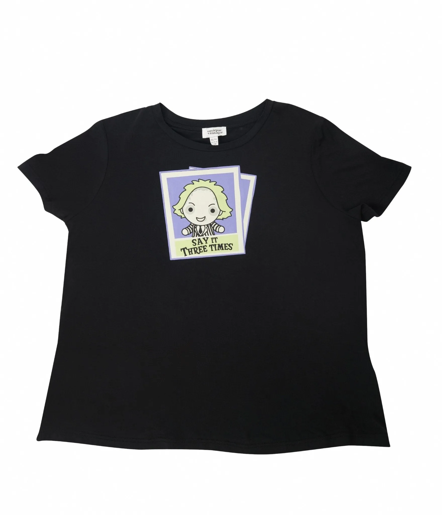 Beetlejuice x Unique Vintage Black Beetlejuice Polaroid Fitted Tee Easy Date Night