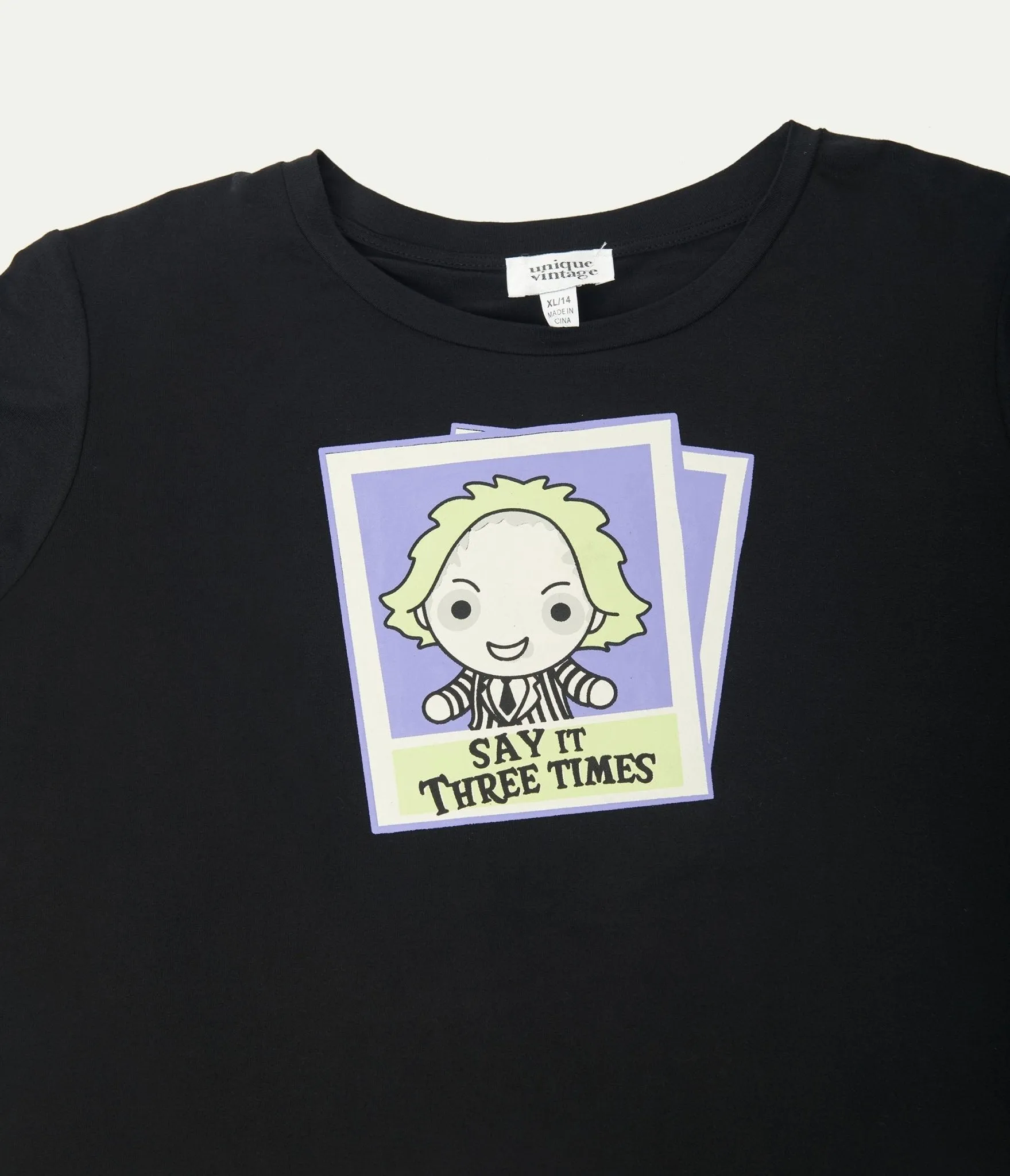 Beetlejuice x Unique Vintage Black Beetlejuice Polaroid Fitted Tee Easy Date Night