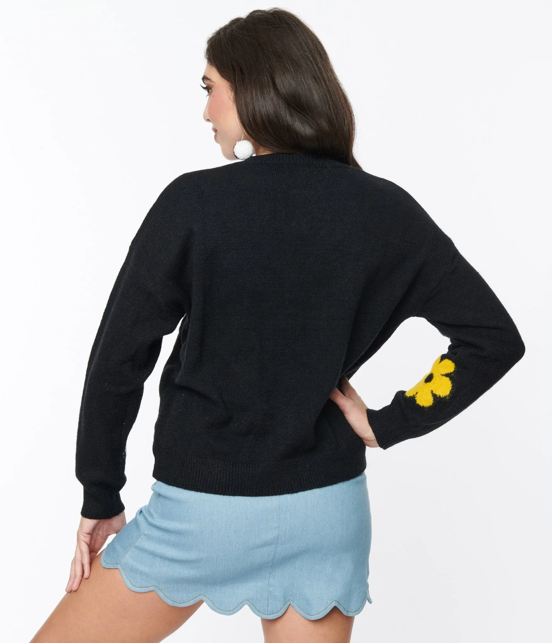 Black & Multicolor Floral Knit Sweater Easy Date Night