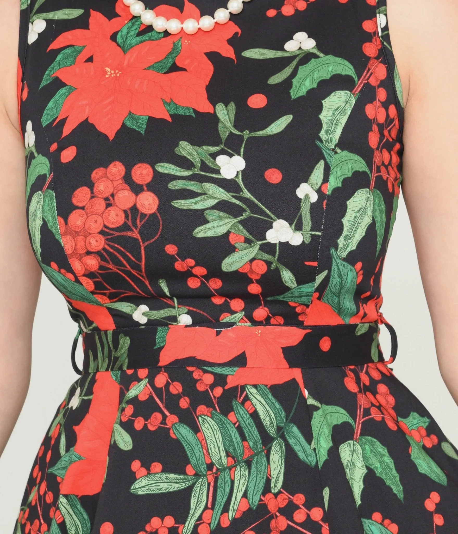 Black & Red Poinsettia Swing Dress Casual Everyday Look