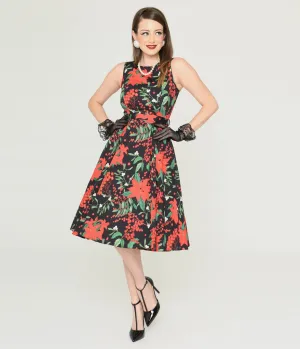 Black & Red Poinsettia Swing Dress Casual Everyday Look
