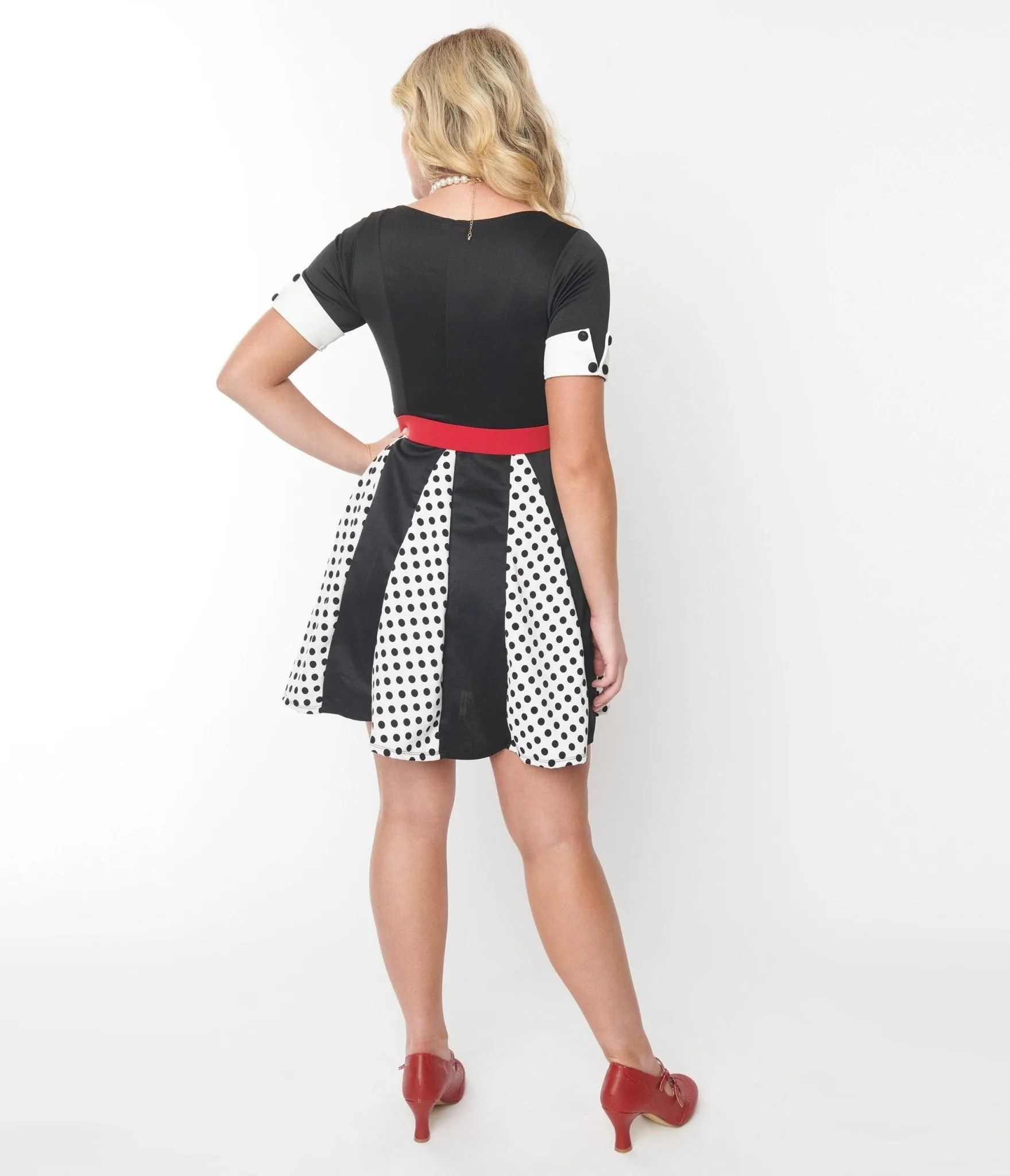 Black & White Polka Dot Godet Dress Casual Everyday Look