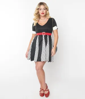 Black & White Polka Dot Godet Dress Casual Everyday Look