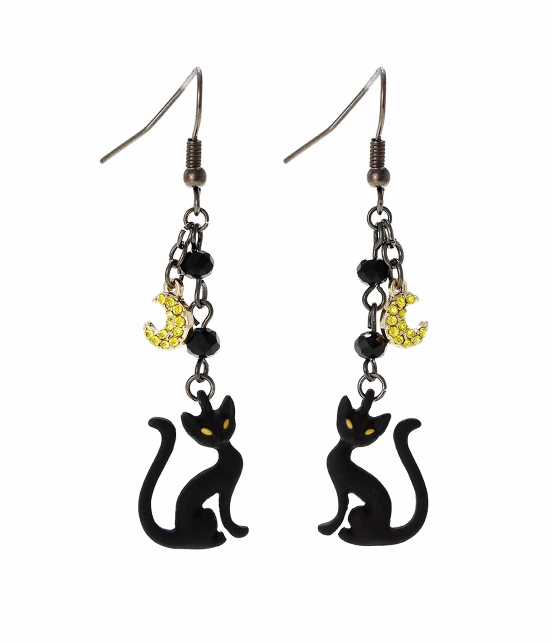Black Cat & Moon Dangle Earrings Everyday Chic