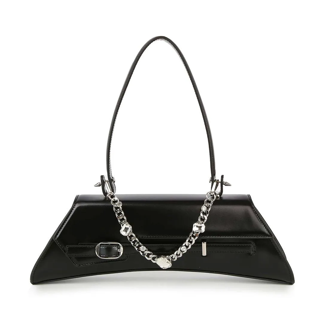 Black Chain & Rhinestone Accented Unique Handbag Fun Outing