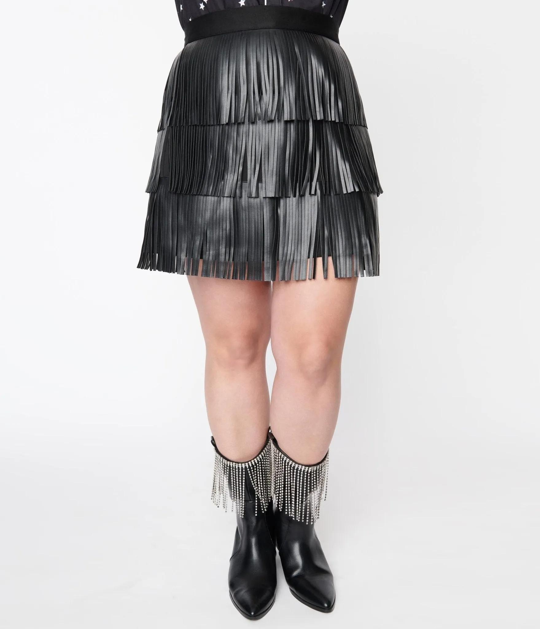 Black Faux Leather Fringe Mini Skirt Comfortable Travel Wear