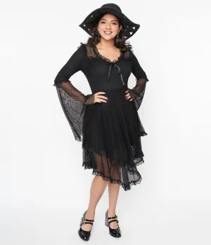 Black Fishnet Frill Flare Dress Casual Everyday Look