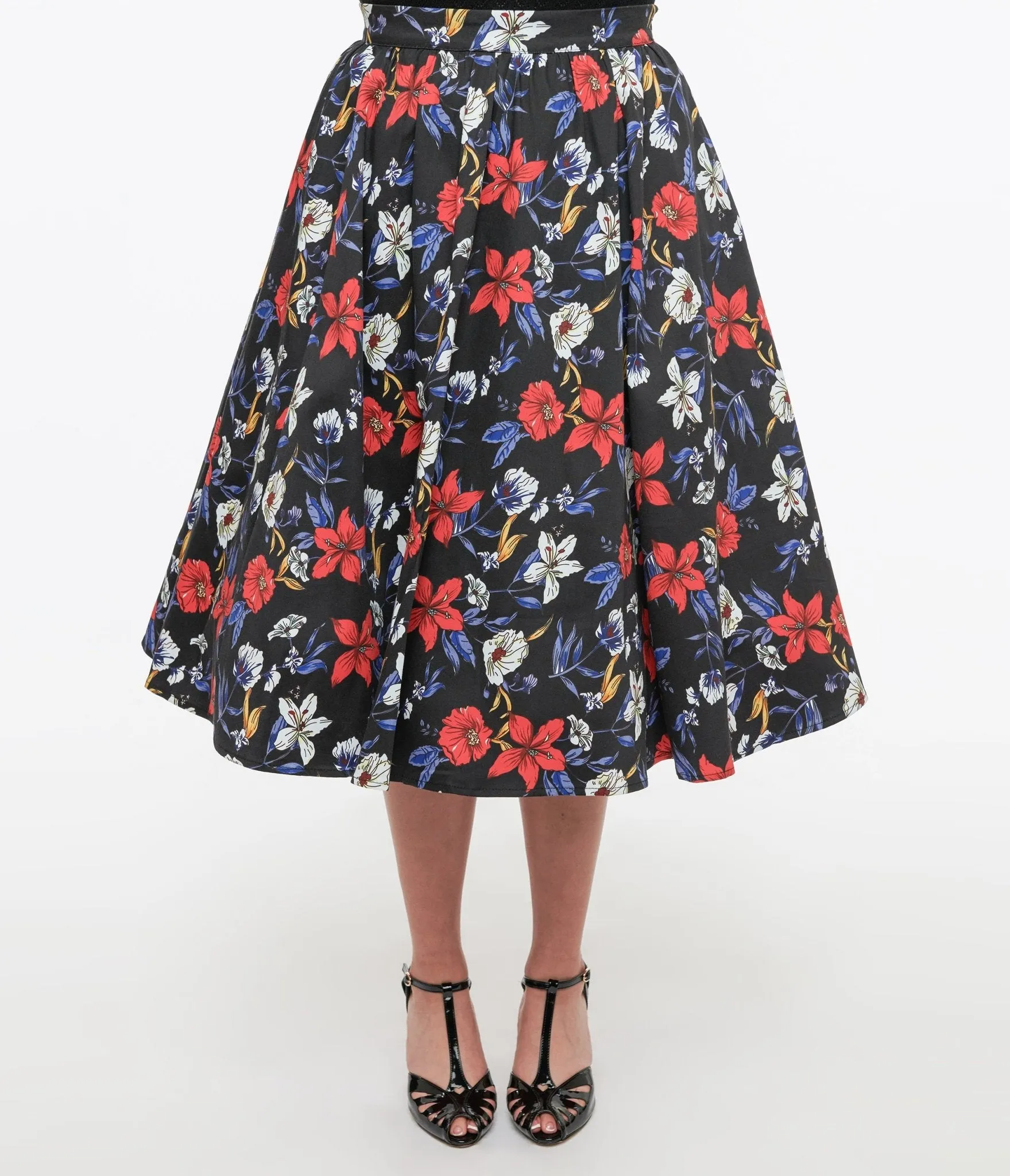 Black Floral Print Milly Swing Skirt Comfortable Travel Wear
