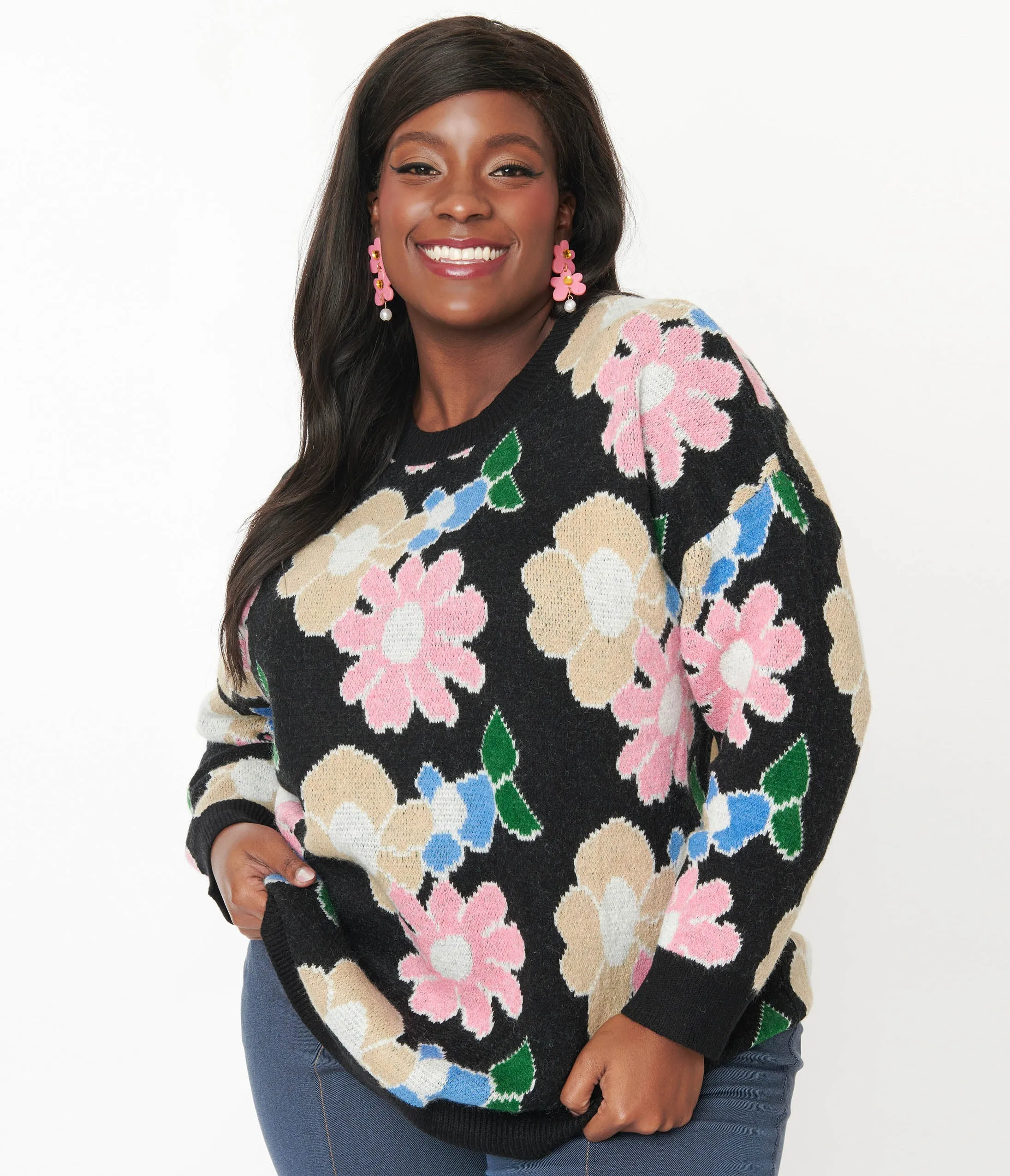 Black Floral Pullover Sweater Easy Date Night