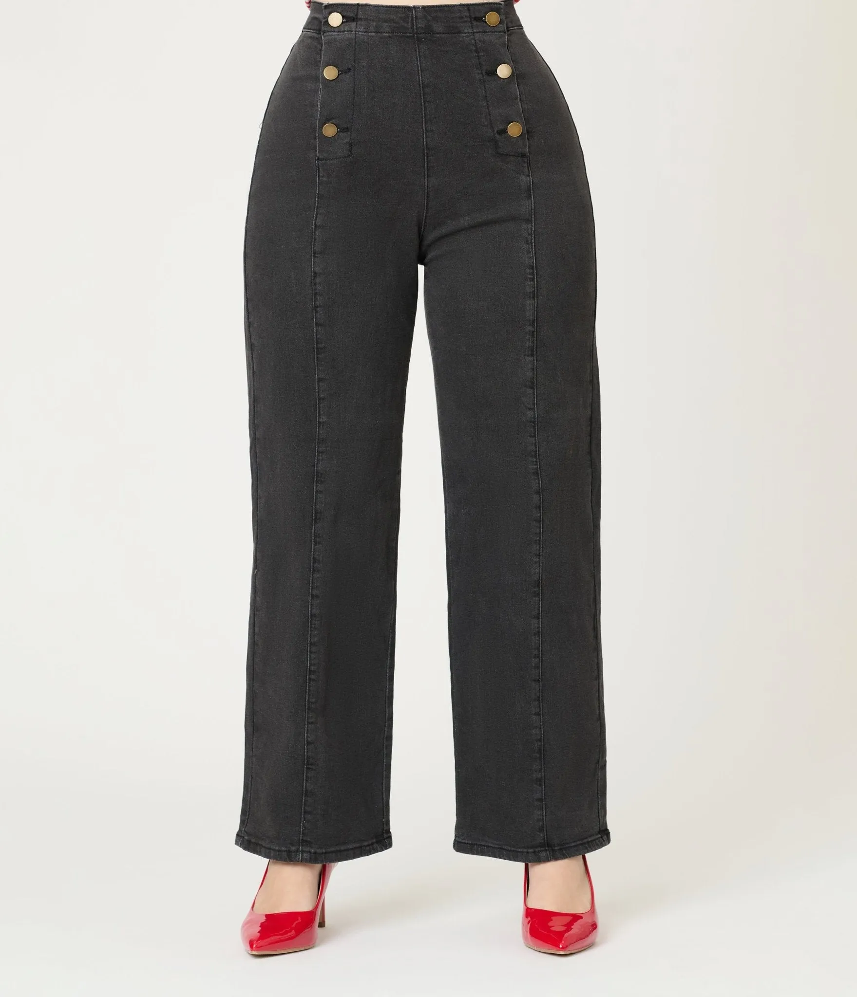 Black High Waisted Sailor Pants Comfortable Travel Wear