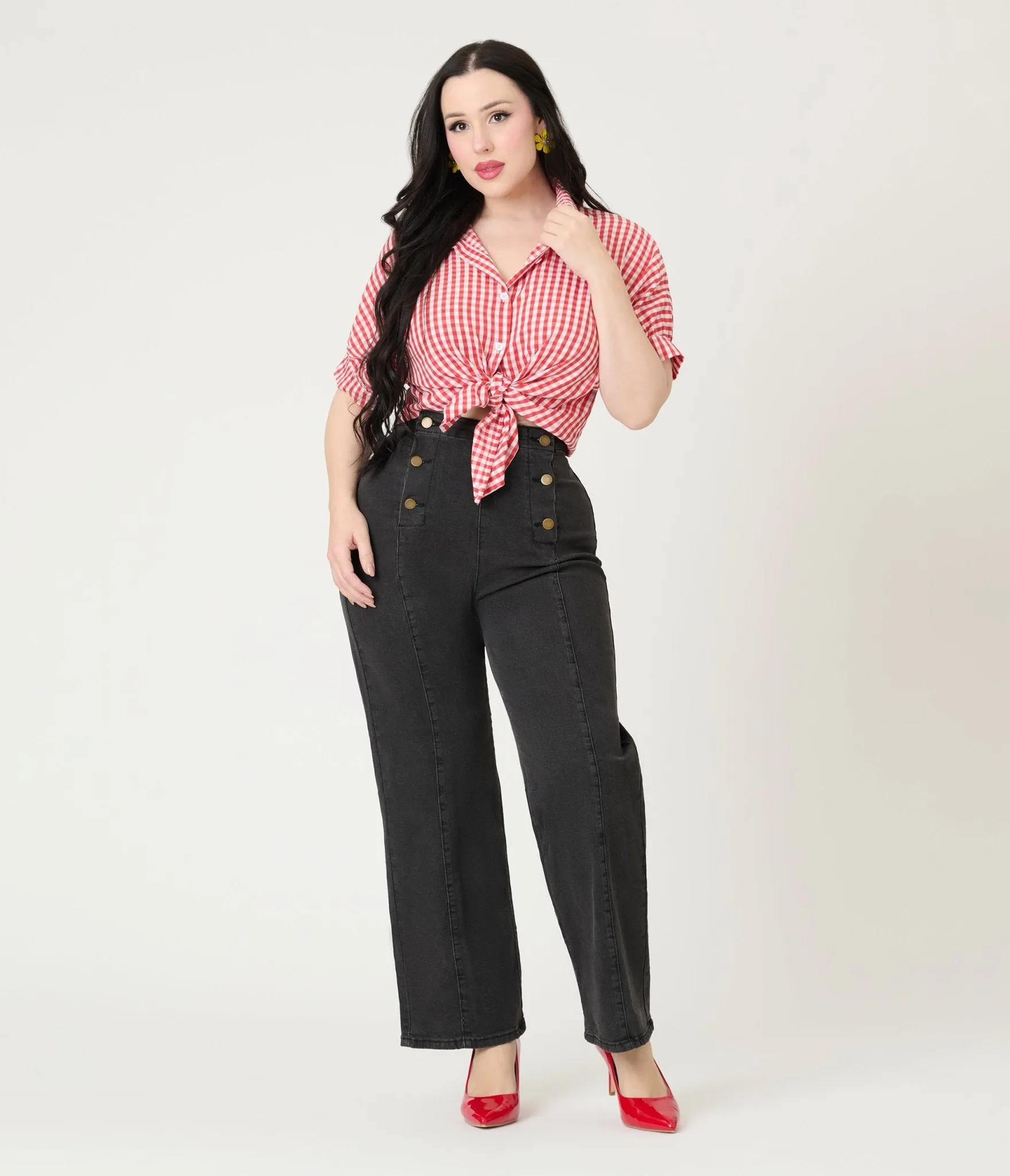 Black High Waisted Sailor Pants Comfortable Travel Wear