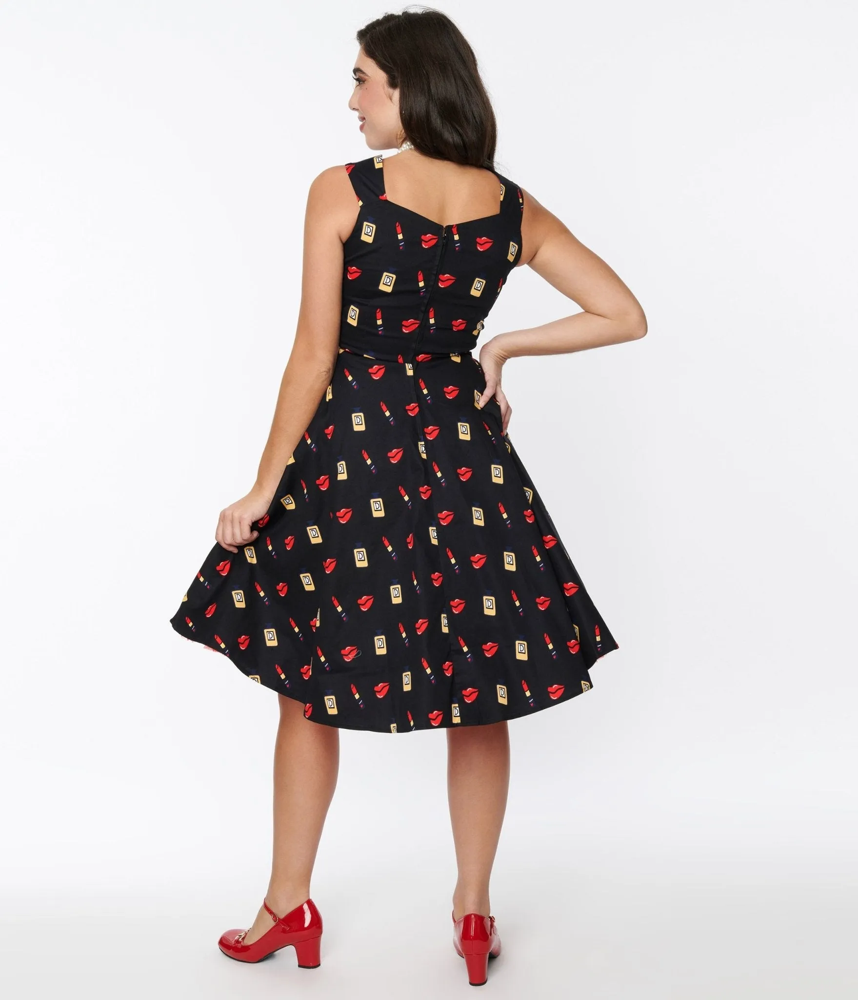 Black Makeup Print Swing Dress Casual Everyday Look
