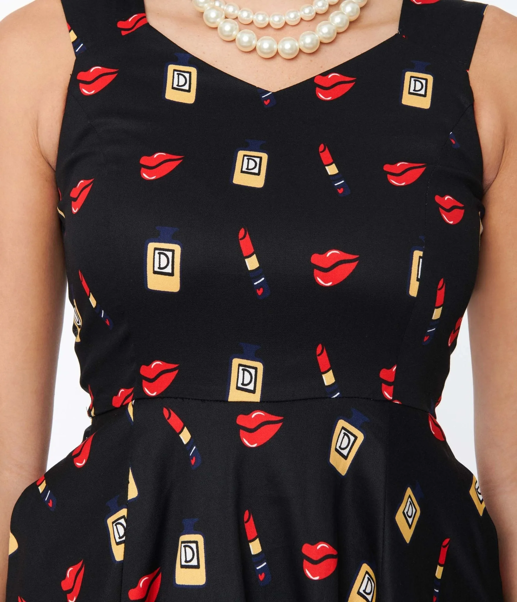 Black Makeup Print Swing Dress Casual Everyday Look