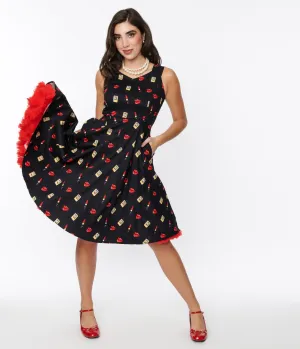 Black Makeup Print Swing Dress Casual Everyday Look
