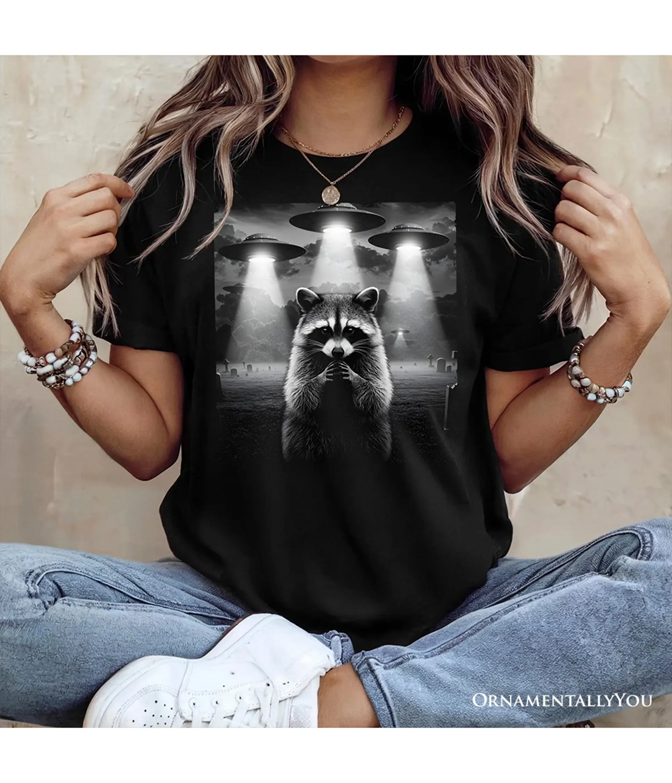 Black Raccoon UFO Unisex Graphic Tee Easy Date Night