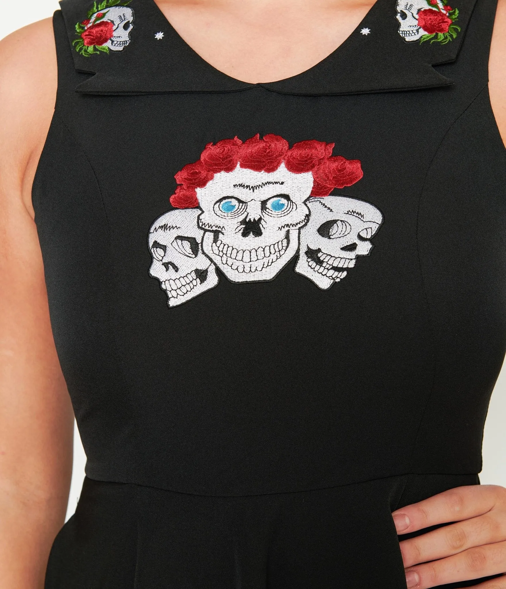 Black Skull & Rose Flare Dress Casual Everyday Look
