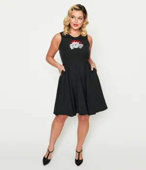 Black Skull & Rose Flare Dress Casual Everyday Look