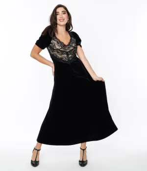 Black Velvet & Cream Lace Maxi Dress Casual Everyday Look
