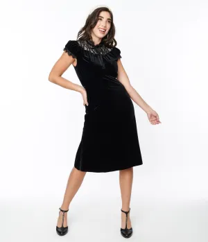 Black Velvet Lace Midi Shift Dress Casual Everyday Look