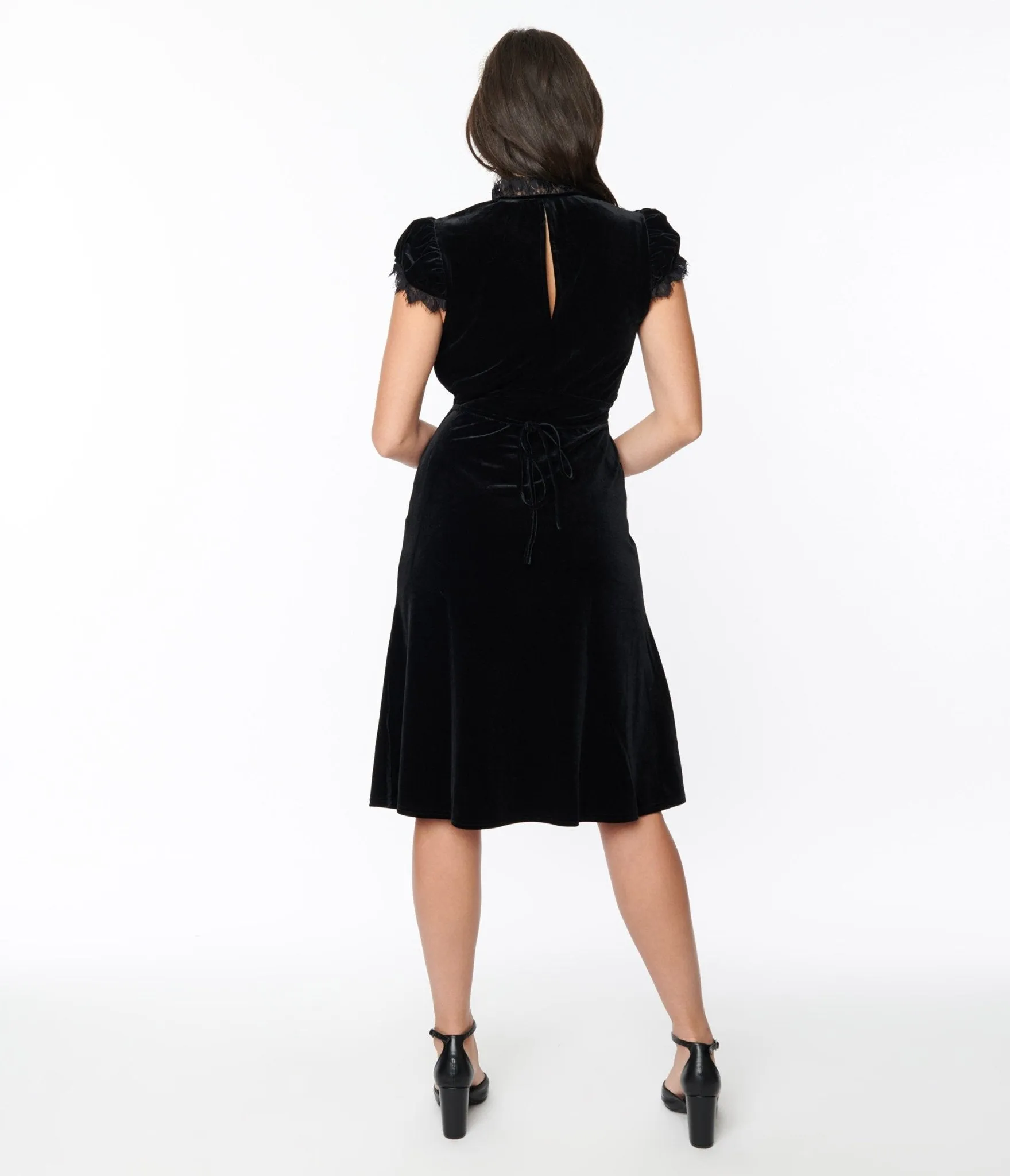 Black Velvet Lace Midi Shift Dress Casual Everyday Look