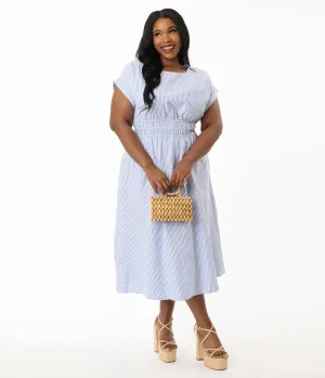 Blue & White Striped Midi Dress Casual Everyday Look