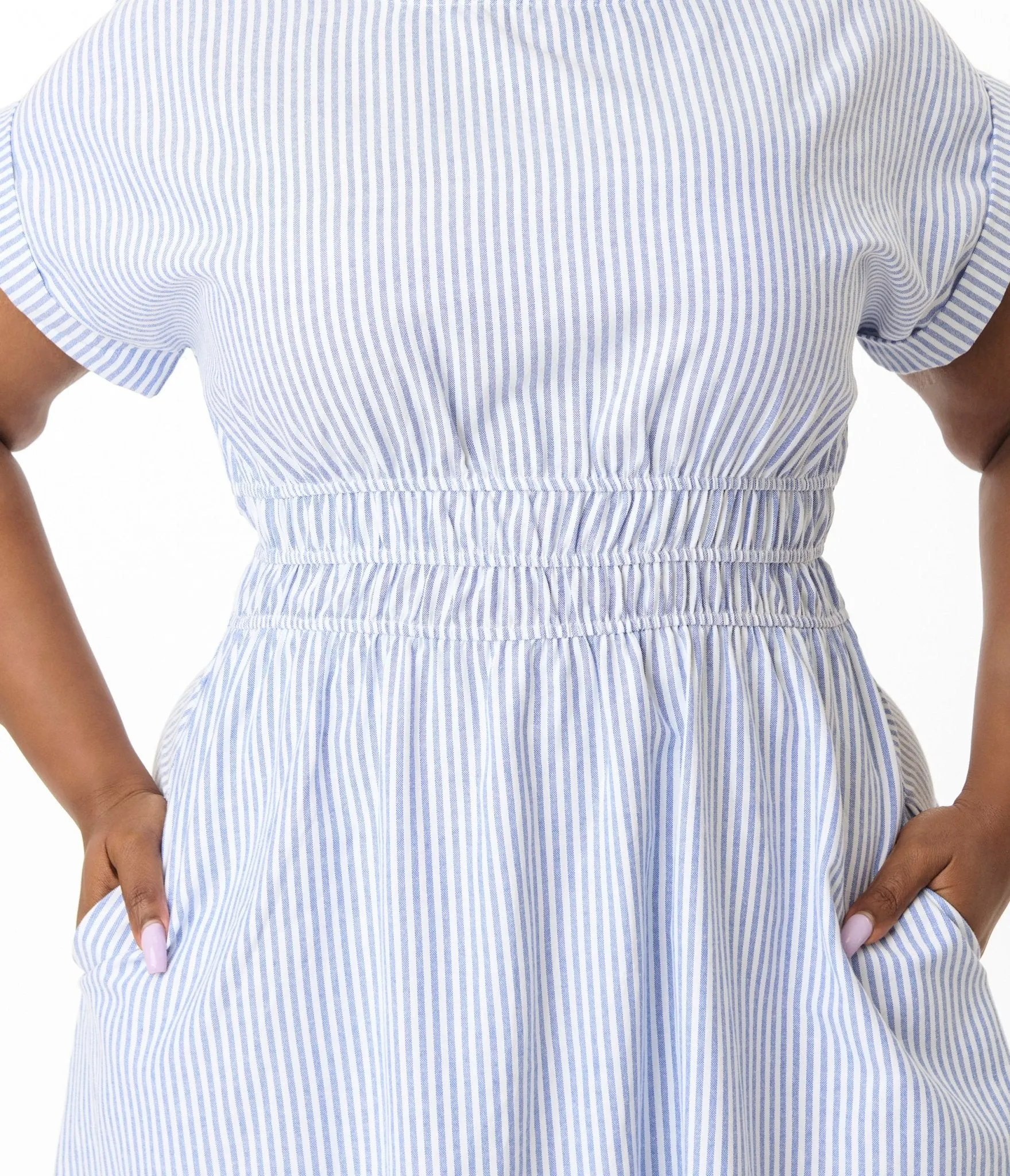 Blue & White Striped Midi Dress Casual Everyday Look