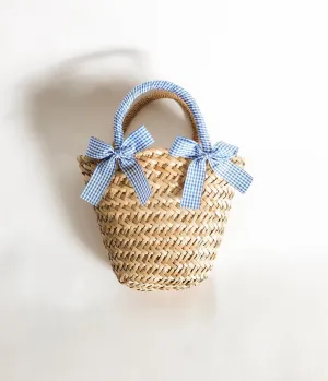 Blue Gingham Finley Straw Handbag Fun Outing