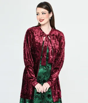 Burgundy Crushed Velvet Hellfire Cardigan Easy Date Night