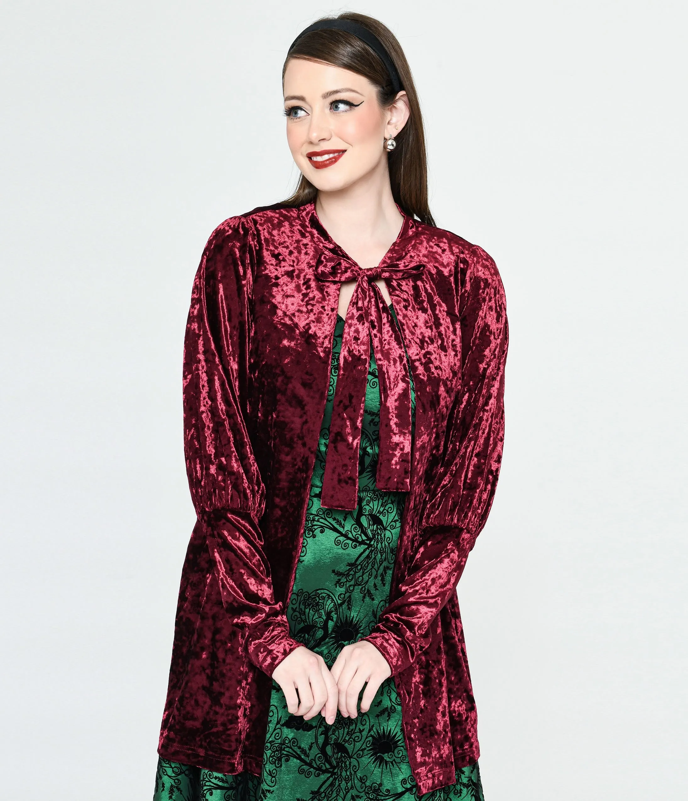 Burgundy Crushed Velvet Hellfire Cardigan Easy Date Night