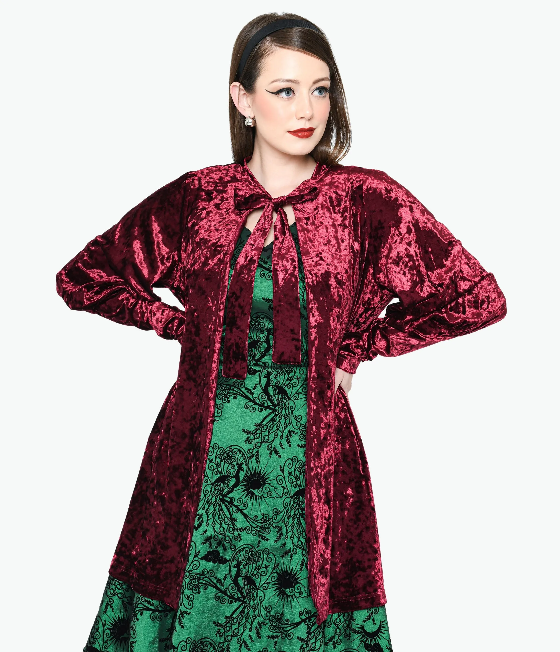 Burgundy Crushed Velvet Hellfire Cardigan Easy Date Night