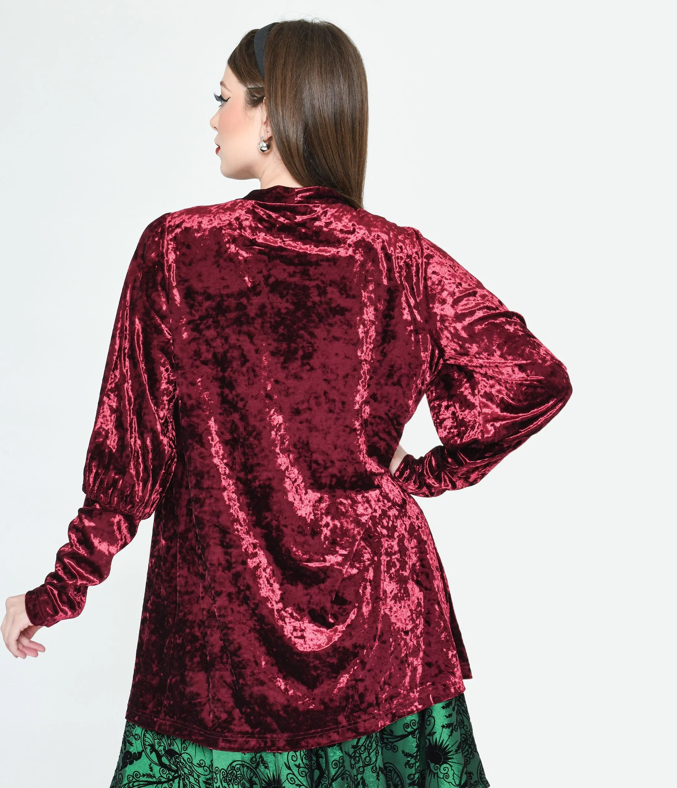 Burgundy Crushed Velvet Hellfire Cardigan Easy Date Night