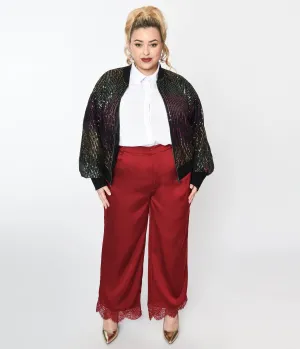 Burgundy Satin & Lace Trim Mathilde Pants Comfortable Travel Wear