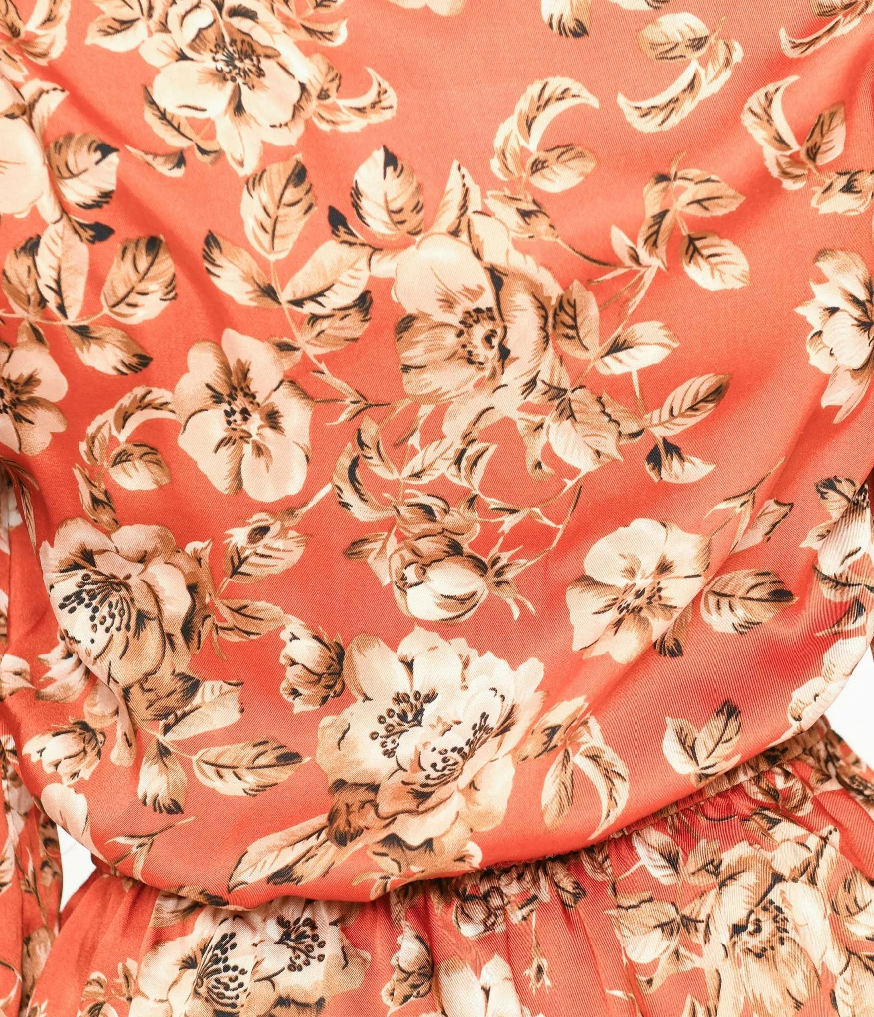 Burnt Orange Floral Satin Peplum Blouse Easy Date Night