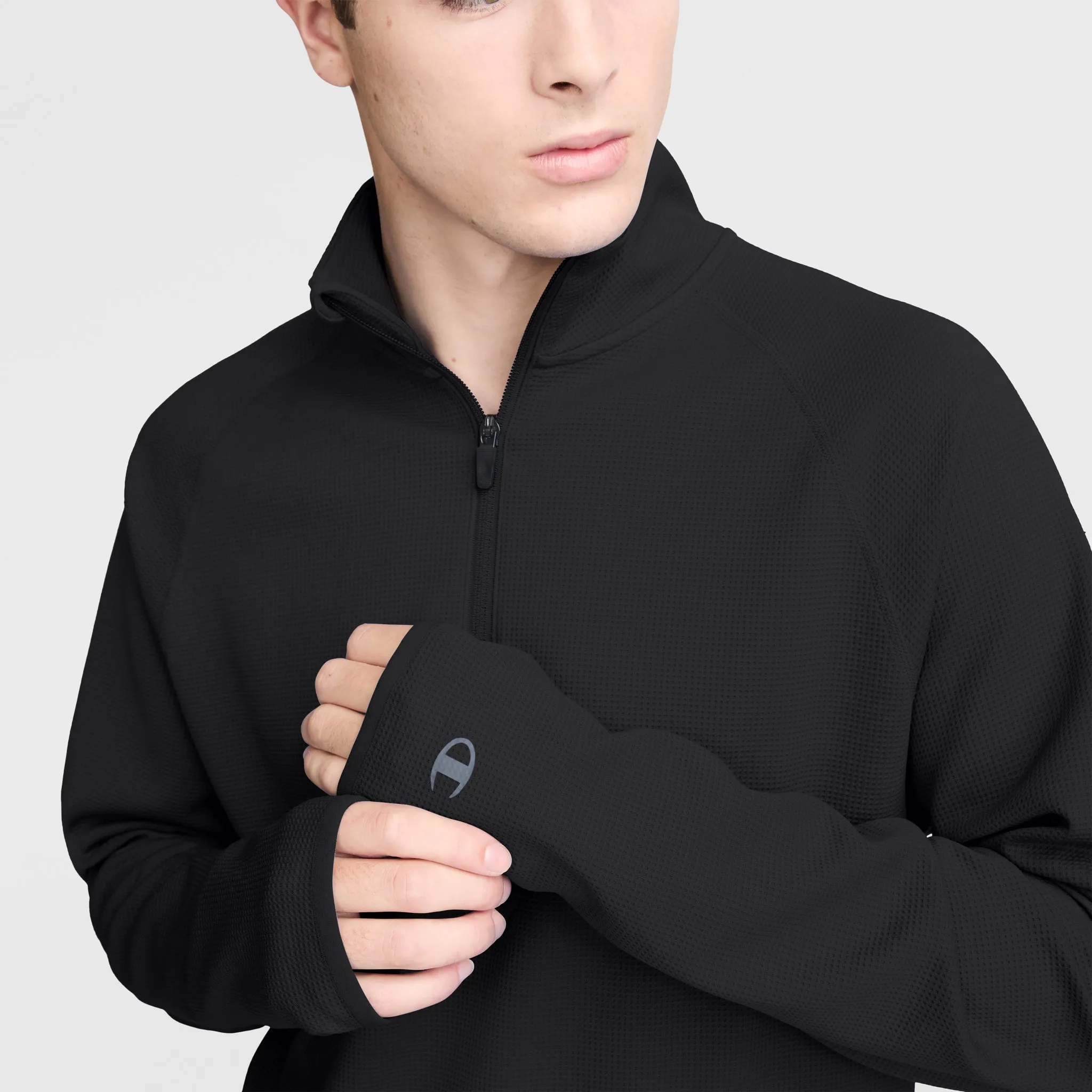 C-VPR 1/4 Zip Waffle Knit Pullover, Reflective C Logo Urban Street Look
