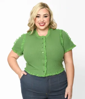Cactus Green Ruffle Edge Knit Top Easy Date Night