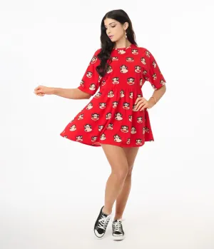 Cakeworthy Paul Frank Red Retro Julius Mini Dress Casual Everyday Look