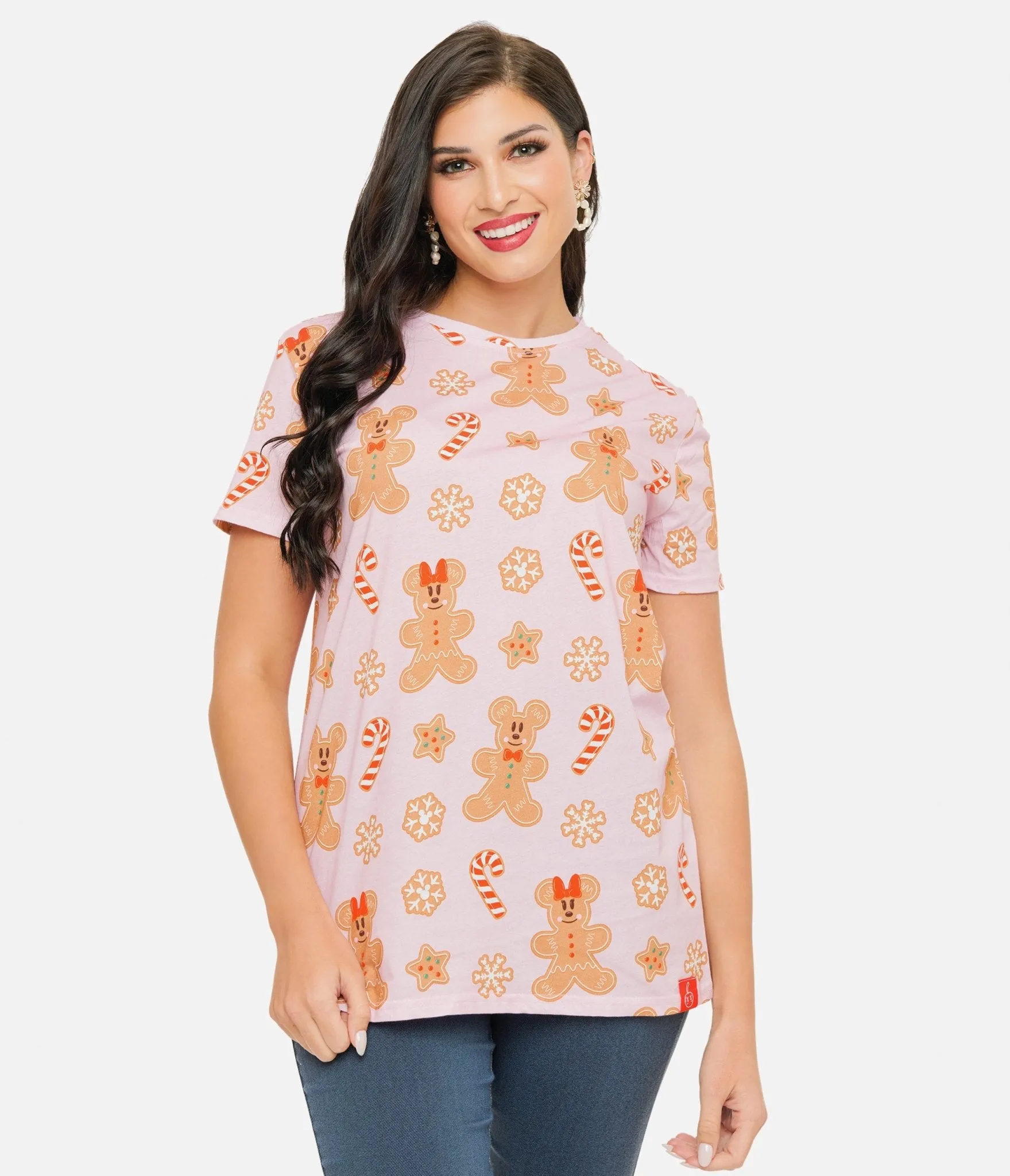 Cakeworthy Pink Mickey & Minnie Gingerbread  All Over Print Graphic Tee Easy Date Night