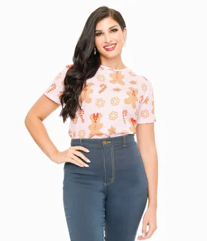 Cakeworthy Pink Mickey & Minnie Gingerbread  All Over Print Graphic Tee Easy Date Night