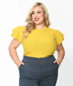Chartreuse Ruffle Sleeved Knit Top Easy Date Night