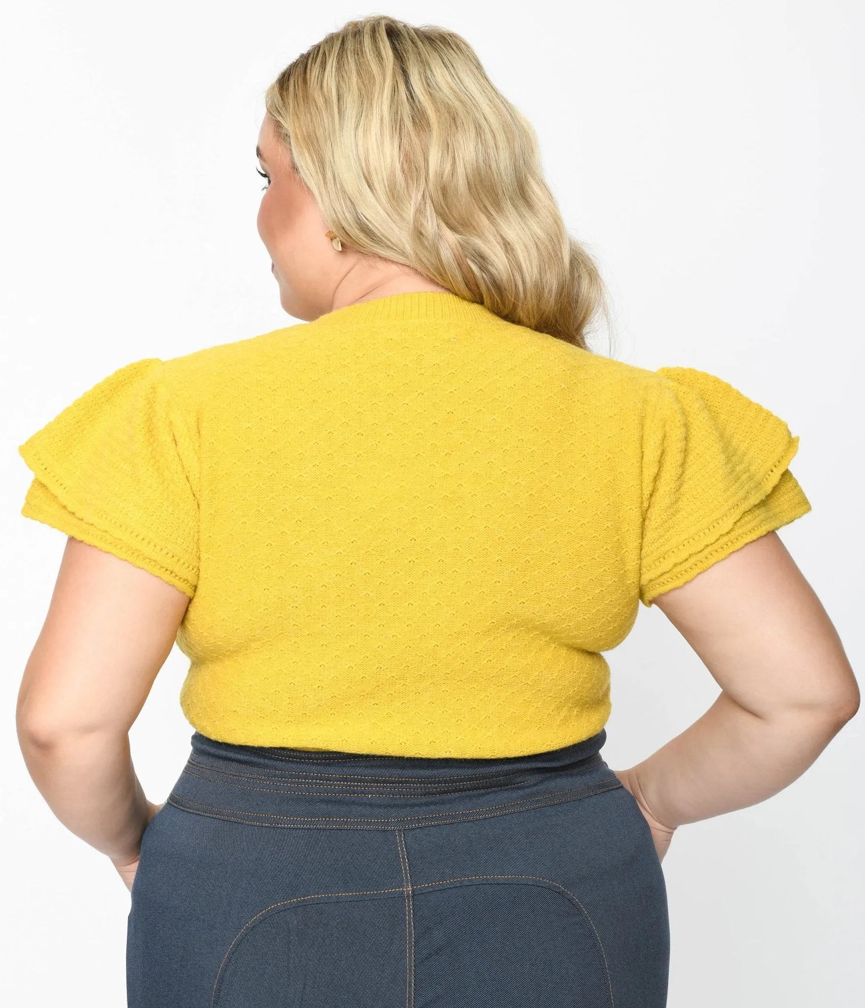 Chartreuse Ruffle Sleeved Knit Top Easy Date Night