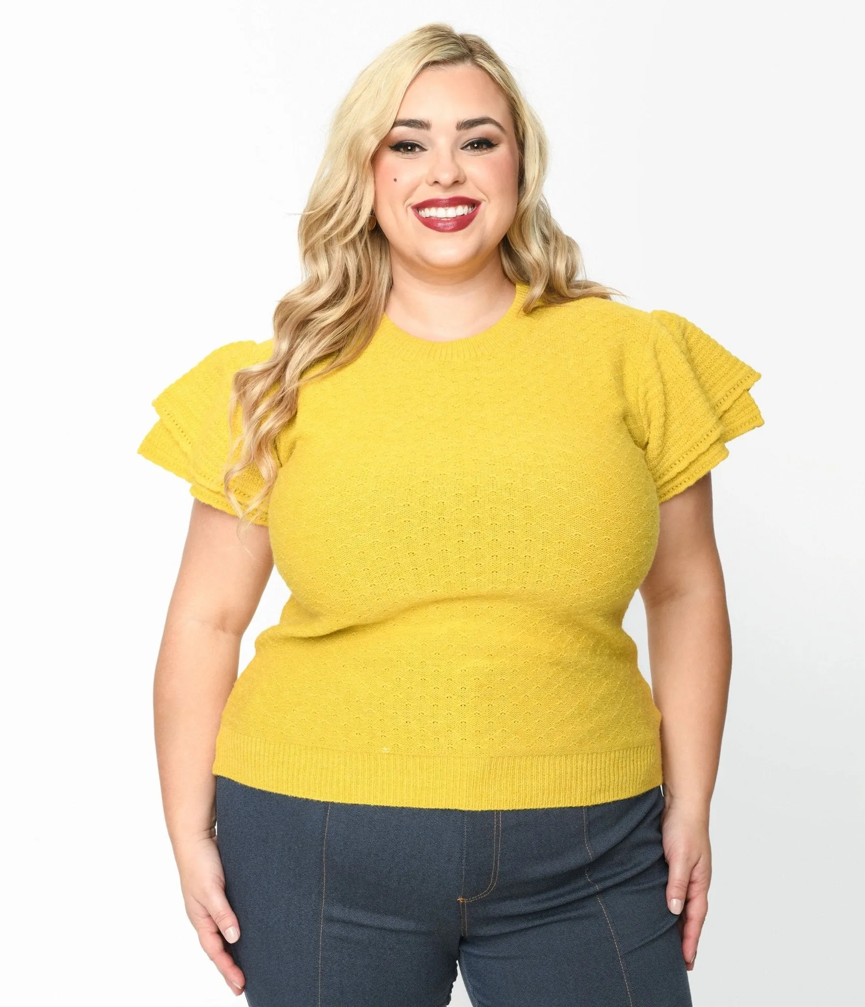 Chartreuse Ruffle Sleeved Knit Top Easy Date Night